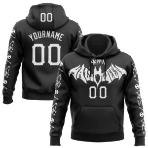 Custom Black White 3D Halloween Skeleton Bat Party Costume Ideas Sports Pullover Sweatshirt Hoodie