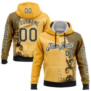 Custom Yellow Olive-White 3D Halloween Spooky Sportswear Sports Pullover Sweatshirt Hoodie