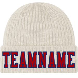 Custom Cream Red-Royal Stitched Cuffed Knit Hat